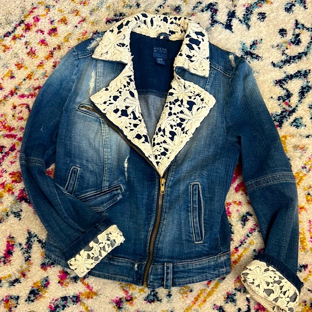 Guess Denim And Lace Bomber Jacket